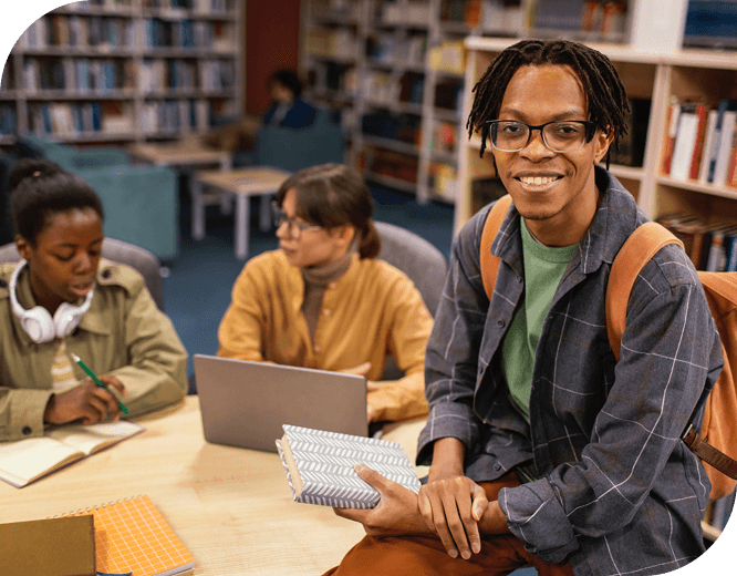 Students learning in the library